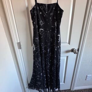 Black Celestial Print Spaghetti-Strap pantsuit